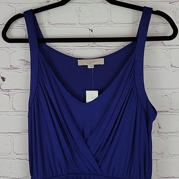 Loft Blue Jersey Knit Sleeveless Dress with Elasticized Waist. Size Small. NWT - Picture 2 of 9